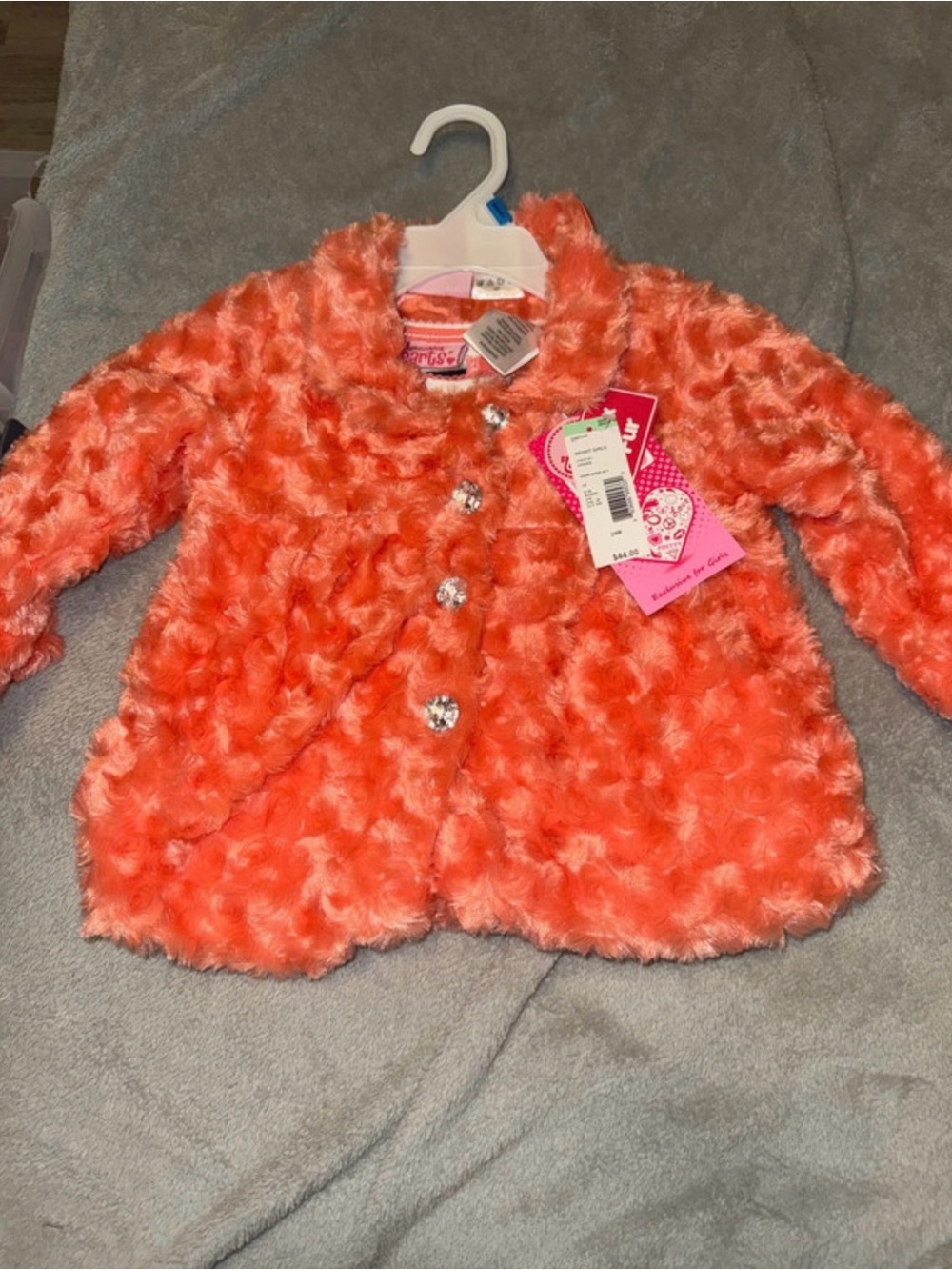 Kids Plush  Coat - Coral Orange